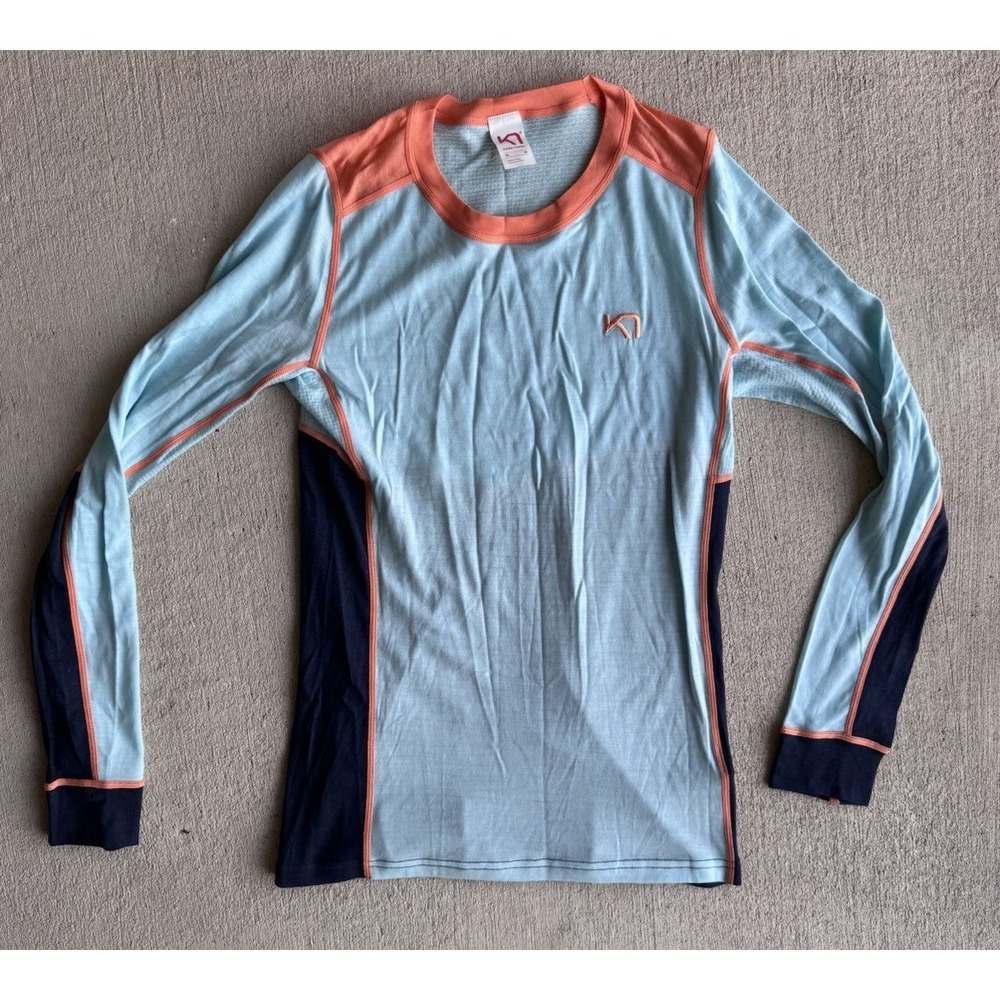 Kari Traa Base Layer Shirt Woman's Medium Pullover Workout Long Sleeve Blue